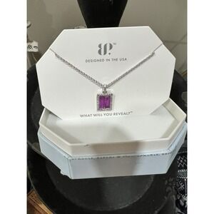 NIB Bomb Party Necklace RBP8325 Caught Up In Love LC Purple Fluorite Rhodium P